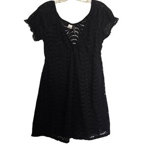 La Blanca By Rod Beattie Black Eyelet Cotton Swim Suit  Cover-Up Dress